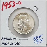 1953-D 90% Silver Franklin Half $1 Dollar