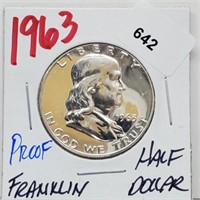 1963 90% Silver Proof Franklin Half $1 Dollar