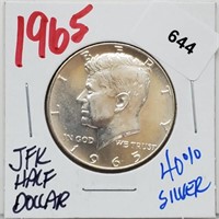 1965 40% Silver JFK Half $1 Dollar