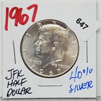 1967 40% Silver JFK  Half $1 Dollar