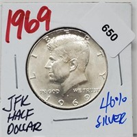 1969 40% Silver JFK Half $1 Dollar