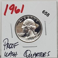 1961 90% Silver Proof Wash Quarter 25 Cents