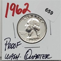 1962 90% Silver Proof Wash Quarter 25 Cents