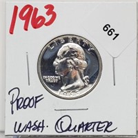 1963 90% Silver Proof Wash Quarter 25 Cents