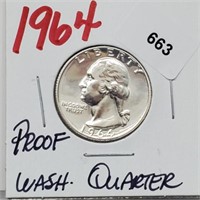 1964 90% Silver Proof Wash Quarter 25 Cents