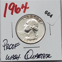 1964 90% Silver Proof Wash Quarter 25 Cents