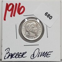 1916 90% Silver Barber Dime 10 Cents