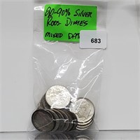 Twenty Mixed Date 90% Silver Roos Dimes