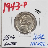 1943-P 35% Silver War Nickel 5 Cents