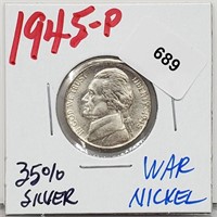 1945-P 35% Silver War Nickel 5 Cents