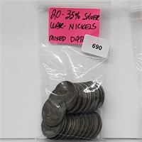 Twenty Mixed Date 35% Silver War Nickels