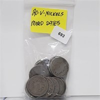 Twenty Mixed Date V Nickels