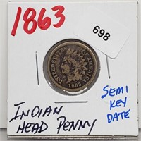 Semi Key Date 1863 Indian Head Penny One Cent