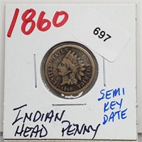 Semi Key Date 1860 Indian Head Penny One Cent