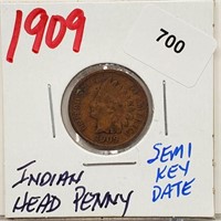Semi Key Date 1909 Indian Head Penny One Cent