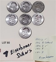 7 old Eisenhower US dollars 1971 1972 1976 1977
