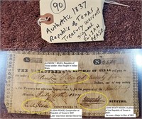 WOW 1837 Republic of Texas currency warrant PEASE