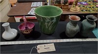 5 old pottery vase planter WELLER BAUER redware