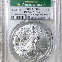 2020-P Silver Eagle PCGS - MS69 EMERGENCY ISSUE