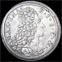 1719 Bavarian Silver 30 Kreuzer AU+