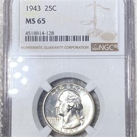 1943 Washignton Silver Quarter NGC - MS65
