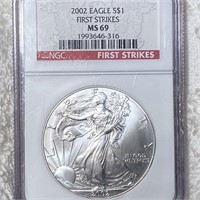 2002 Silver Eagle NGC - MS69 FIRST STRIKES