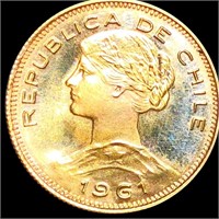 1961 Chile 100 Gold Pesos CHOICE PROOF