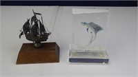 (2) Glass Fish/Boats Figurines