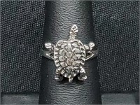 .925 Sterling Silver Articulating Turtle Ring
