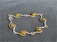.925 Sterling Silver Amber Bracelet