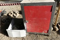 Metal Box on Casters and Box of Roller Chain