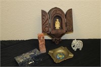 Lot of Asian Collectibles Including Stamp & Shrine