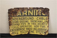 Rustic "Warning Underground Cable" Metal Sign