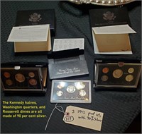 3 1992 US Mint proof coin sets with 90% SILVER