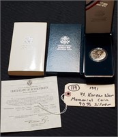 1991 US Proof Korean War Memorial silver dollar