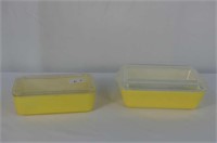 2 Yellow Glass Fridge Keepers w/Lids