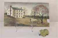 Sheep Print on Canvas and Figurine