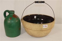 12in Dough Crock w/Wire Handle and Painted Jug