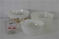 3 Fire King Bowls and Fire King 1 Cup Measuring