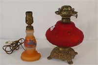 Electrified Glass Base Lamp and Red Oil Lamp Base