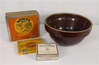Vintage Mixing Bowl with Tobacco Tins