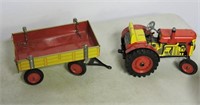 Tin Zetor Tractor & Wagon Friction Toy