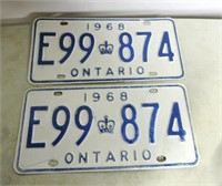 Pair 1968 License Plates
