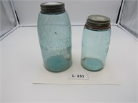 Lot of 2 Vintage Blue Mason jars (flat top)