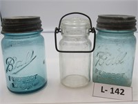 Lot of 3 Jars - 2 Blue 1 Clear