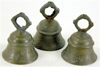 Set of 3 Vintage Etched & Engraved Brass Bells