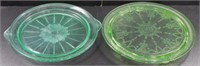 Set of 2 Green Glass Vintage Plates/Servers: Cake