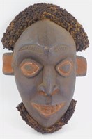 * West African Hand Carved Wooden Mask with Real