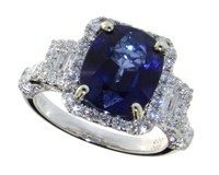 14kt Gold 6.05 ct Cushion Sapphire & Diamond Ring