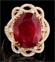 14kt Rose 17.26 ct Oval Ruby & Diamond Ring